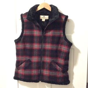 Woolrich Fleece lined Wool Black & Red plaid vest - Women's SMALL